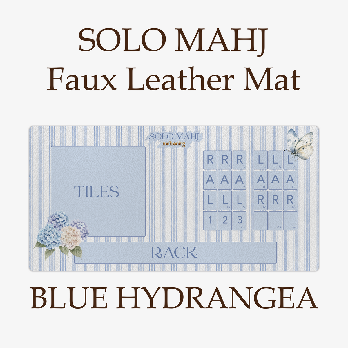 Solo Mahj Faux Leather Mat – Blue Hydrangeas
